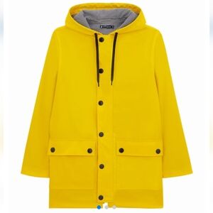 NWT Petit Bateau | Bright Yellow Hooded Raincoat with Black Accents | Size M